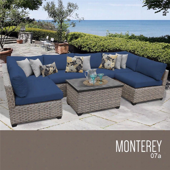 Tkc Monterey 7 Piece Patio Wicker Sectional Set In Navy