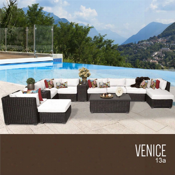 Tkc Venice 13 Piece Patio Wicker Sectional Set In White