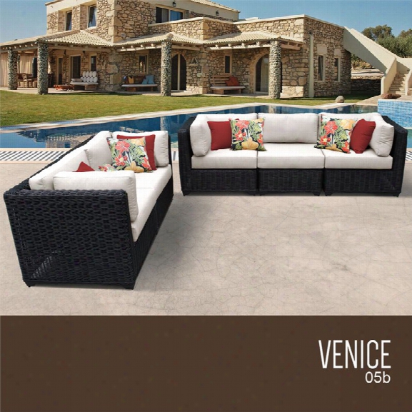 Tkc Venice 5 Piece Patio Wicker Sofa Set In Beige