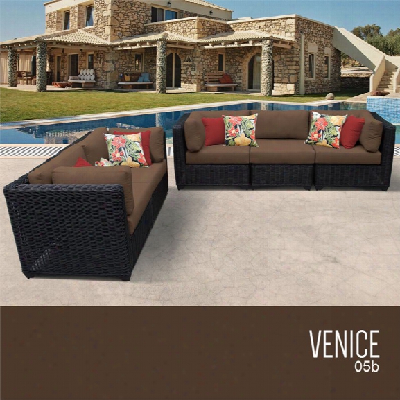 Tkc Venice 5 Piece Patio Wicker Sofa Set In Dark Brown