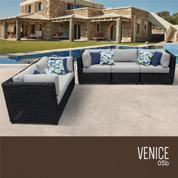 Tkc Venice 5 Piece Patio Wicker Sofa Set In Gray