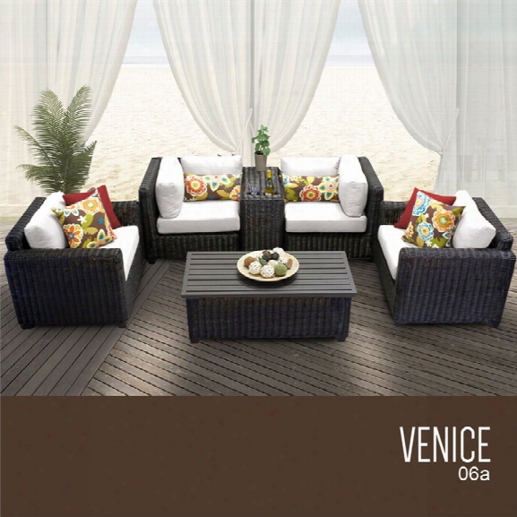 Tkc Venice 6 Piece Patio Wicker Sofa Set In White