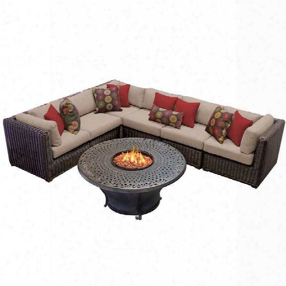 Tkc Venice 7 Piece Patio Wicker Fire Pit Sectional Set In Wheat