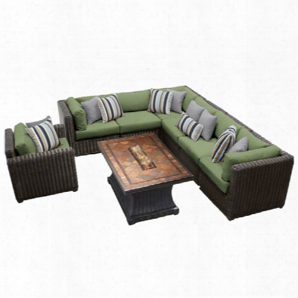 Tkc Venice 8 Piece Patio Wicker Fire Pit Sofa Set In Green