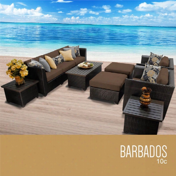 Tkc Barbados 10 Piece Patio Wicker Sofa Set In Dark Brown
