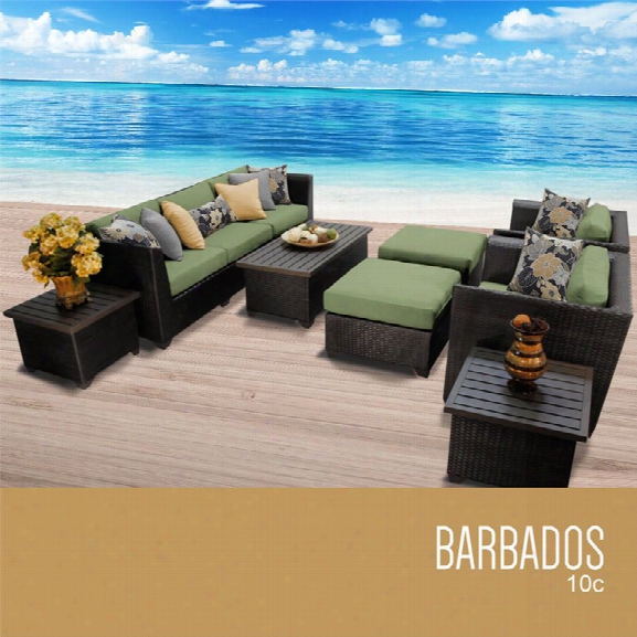 Tkc Barbados 10 Piece Patio Wicker Sofa Set In Green