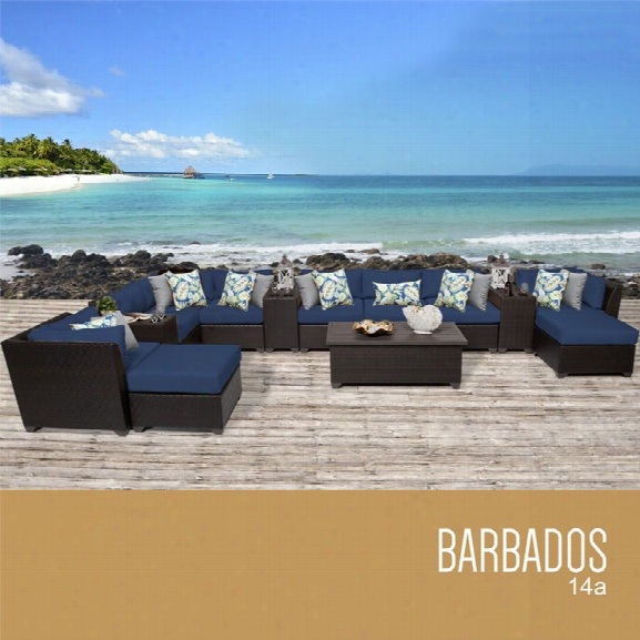 Tkc Barbados 14 Piece Patio Wicker Sofa Set In Navy
