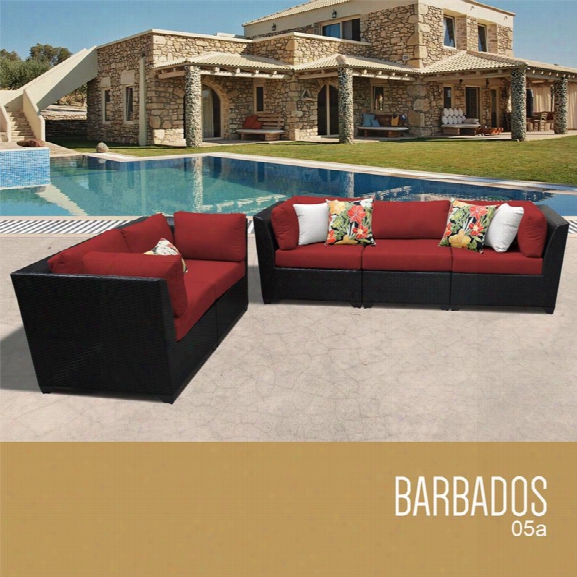 Tkc Barbados 5 Piece Patio Wicker Sofa Set In Red