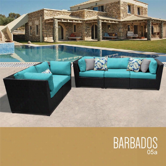 Tkc Barbados 5 Piece Patio Wicker Sofa Set In Turquoise