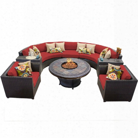 Tkc Barbados 8 Piece Patio Wicker Fire Pit Sofa Set In Red