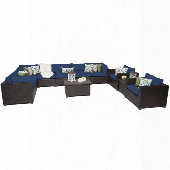 Tkc Belle 11 Piece Patio Wicker Sofa Set In Navy