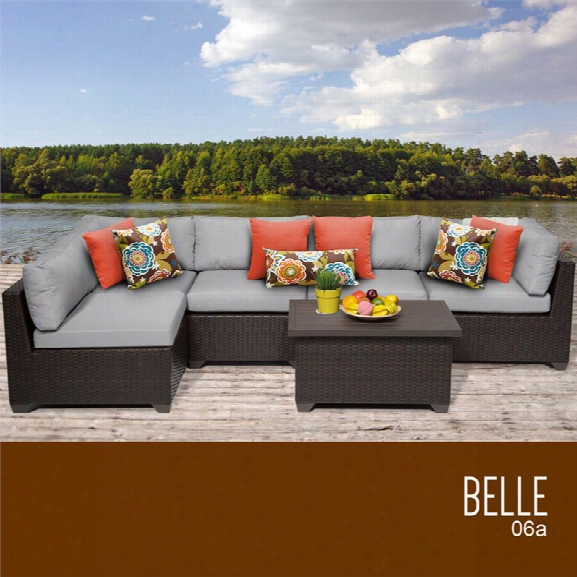 Tkc Belle 6 Piece Patio Wicker Sectional Set In Gray