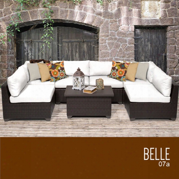 Tkc Belle 7 Piece Patio Wicker Sectional Set In White