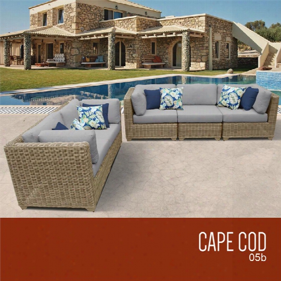 Tkc Cape Cod 5 Piece Patio Wicker Sofa Set In Gray