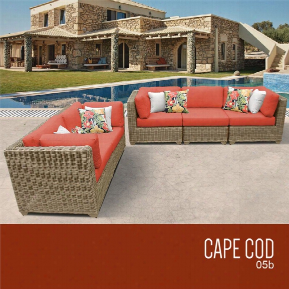 Tkc Cape Cod 5 Piece Patio Wicker Sofa Set In Orange
