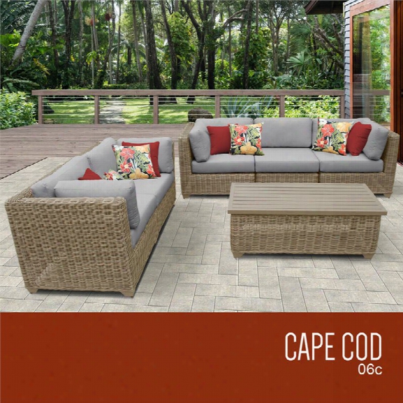 Tkc Cape Cod 6 Piece Patio Wicker Sofa Set In Gray