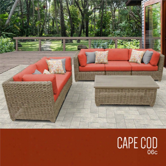 Tkc Cape Cod 6 Piece Patio Wicker Sofa Set In Orange