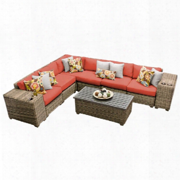 Tkc Cape Cod 9 Piece Patio Wicker Sectional Set In Oramge