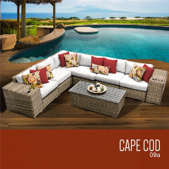 Tkc Cape Cod 9 Piece Patio Wicker Sectional Set In White