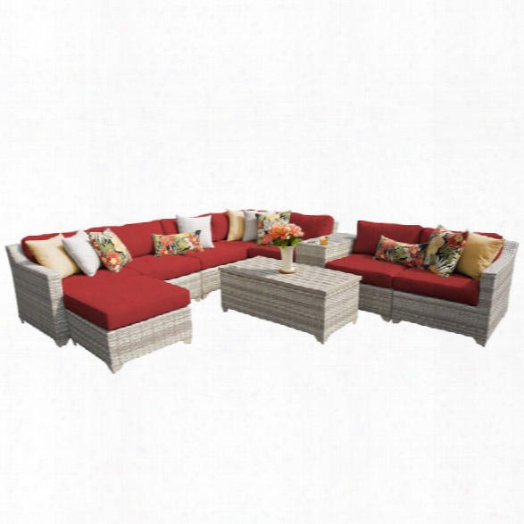 Tkc Fairmont 10 Piece Patio Wicker Sectional Set In Red