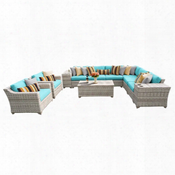 Tkc Fairmont 11 Piece Patio Wicker Sofa Set In Turquoise