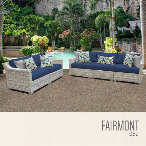 Tkc Fairmont 5 Piece Patio Wicker Sofa Set In Blue