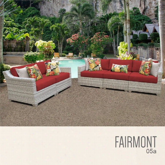 Tkc Fairmont 5 Piece Patio Wicker Sofa Set In Red