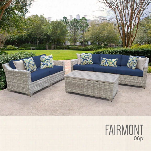 Tkc Fairmont 6 Piece Patio Wicker Sofa Set In Blue