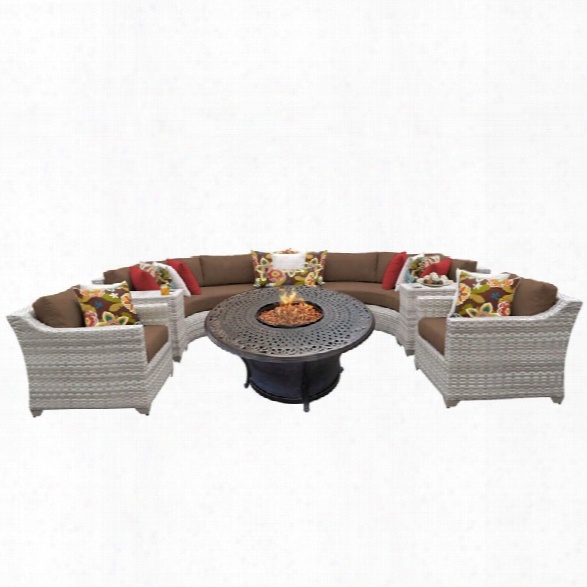 Tkc Fairmont 8 Piece Patio Wicker Fire Pit Sofa Set In Dark Brown