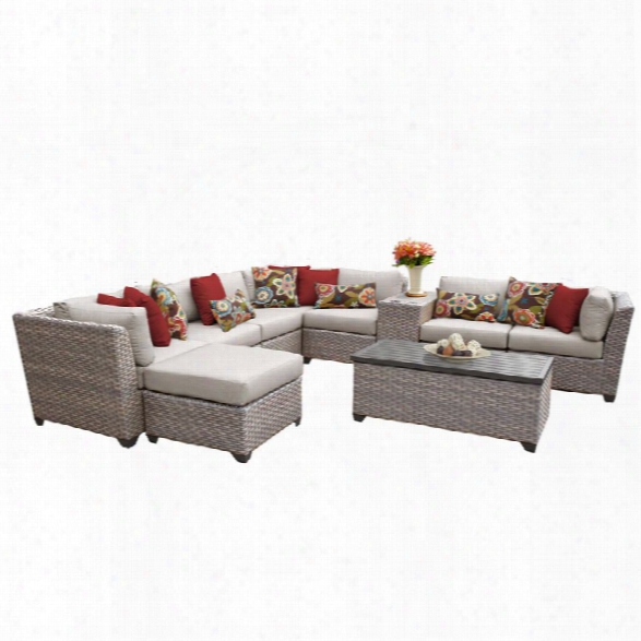 Tkc Florence 10 Piece Patio Wicker Sectional Set In Beige