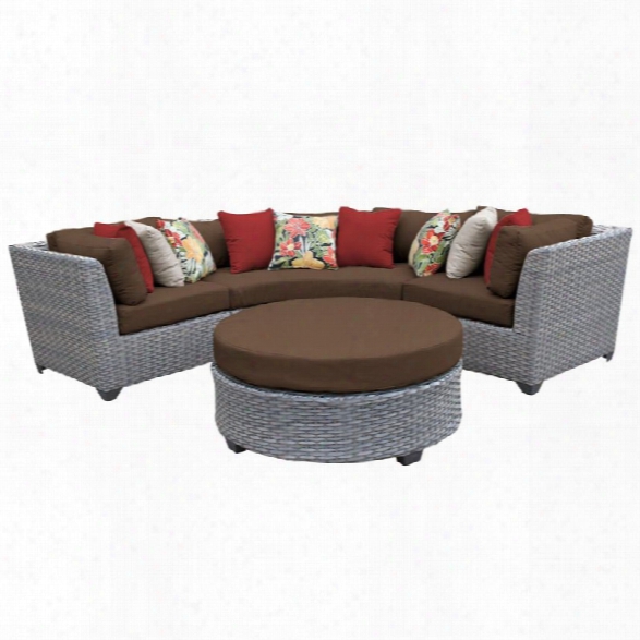 Tkc Florence 4 Piece Patio Wicker Sectional Set In Dark Brown