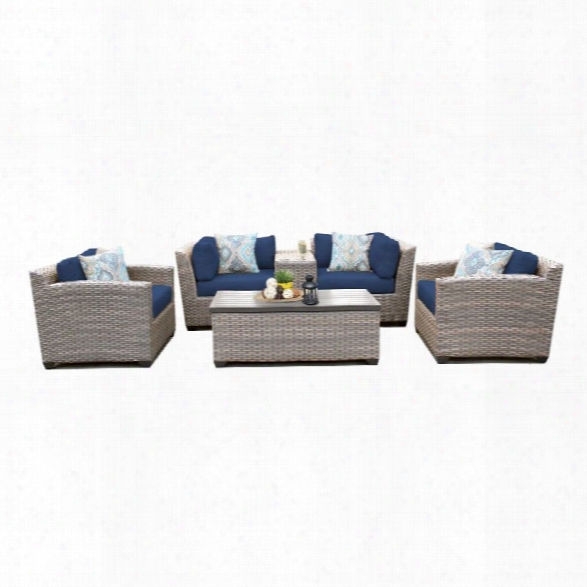 Tkc Florence 6 Piece Patio Wicker Sofa Set In Navy