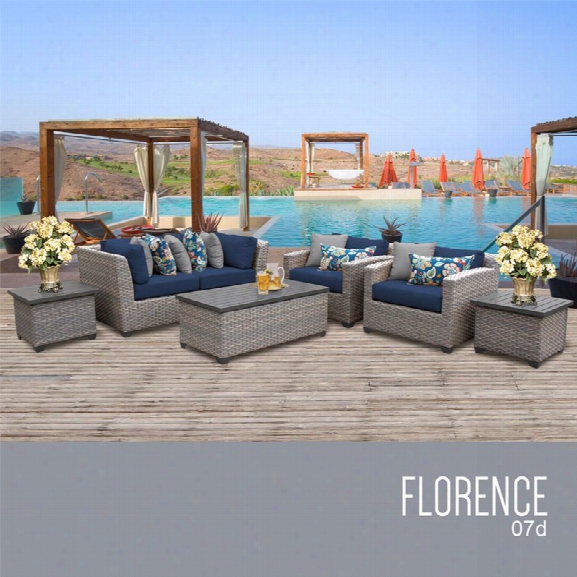 Tkc Florence 7 Piece Patio Wicker Sofa Set In Navy