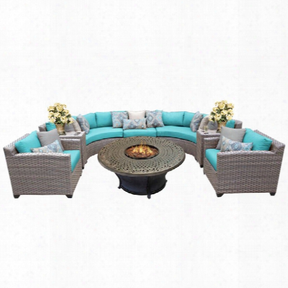 Tkc Florence 8 Piece Patio Wicker Fire Pit Sofa Set In Turquoise