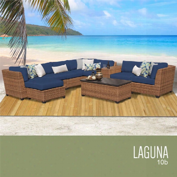 Tkc Laguna 10 Piece Patio Wicker Sectional Set In Navy