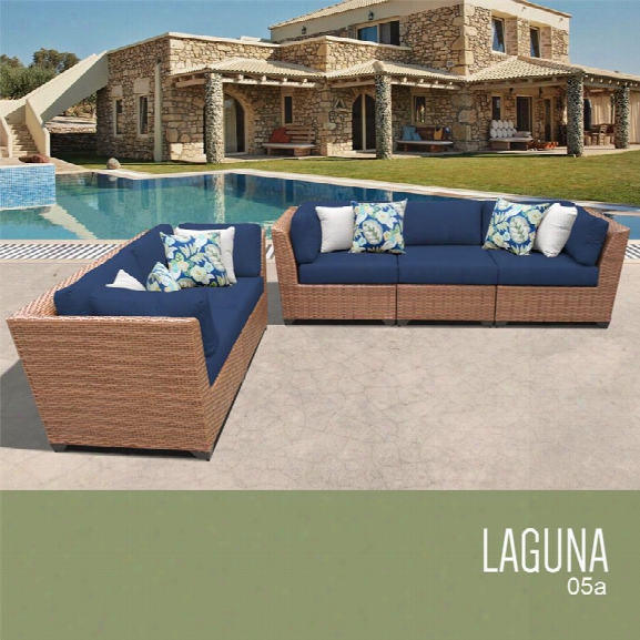 Tkc Laguna 5 Piece Patio Wicker Sofa Set In Blue