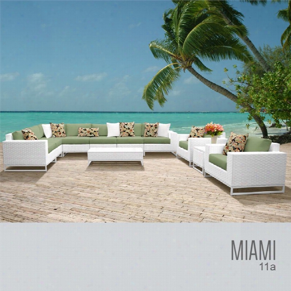 Tkc Miami 11 Piece Patio Wicker Sofa Set In Green