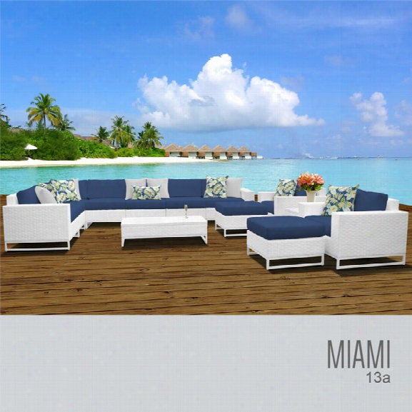 Tkc Miami 13 Piece Patio Wicker Sofa Set In Navy