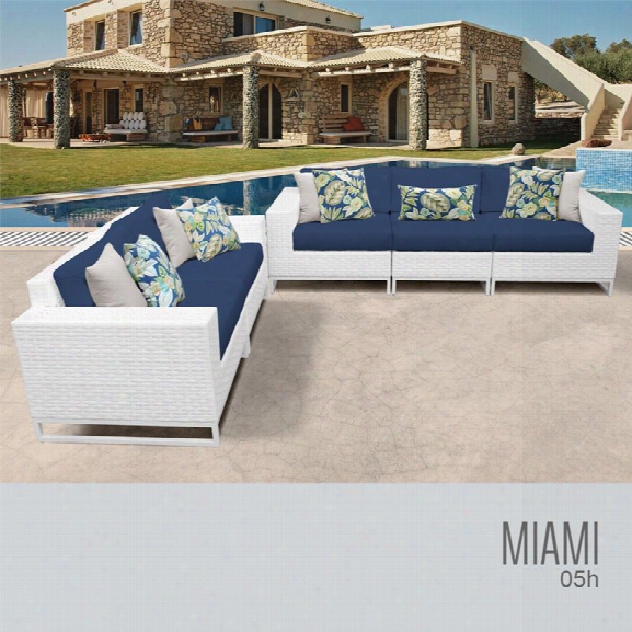 Tkc Miami 5 Piece Patio Wicker Sofa Set In Blue