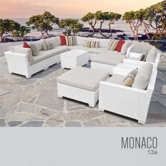 Tkc Monaco 13 Piece Patio Wicker Sofa Set In Beige