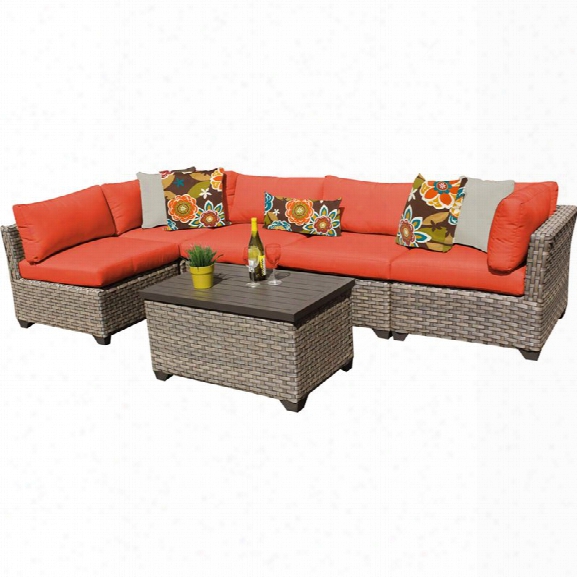 Tkc Monterey 6 Piece Patio Wicker Sectional Set In Orange