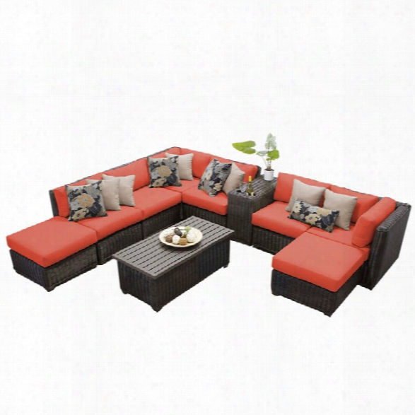 Tkc Venice 10 Piece Patio Wicker Sectional Set In Orange