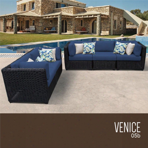 Tkc Venice 5 Piece Patio Wicker Sofa Set In Blue