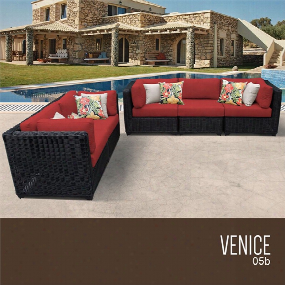 Tkc Venice 5 Piece Patio Wicker Sofa Set In Red