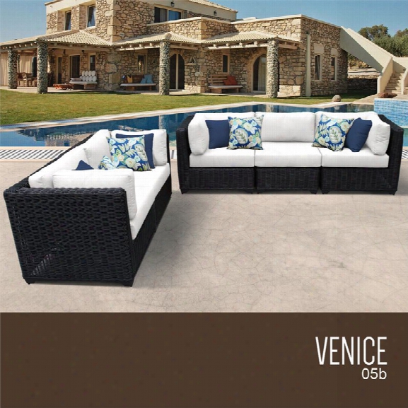 Tkc Venice 5 Piece Patio Wicker Sofa Set In White