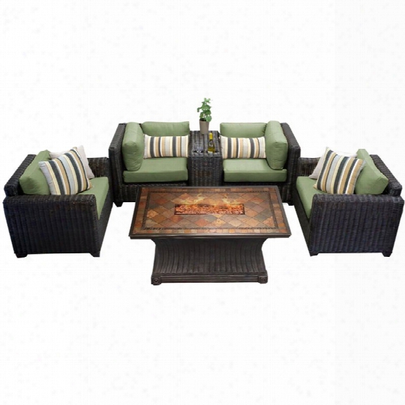 Tkc Venice 6 Piece Patio Wicker Fire Pir Sofa Set In Green