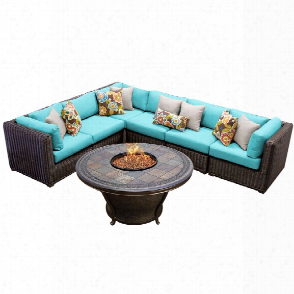 Tkc Venice 7 Piece Patio Wicker Fire Pit Sectional Set In Turquoise