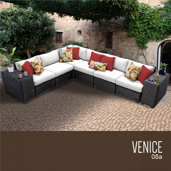 Tkc Venice 8 Piece Patio Wicker Sectional Set In White