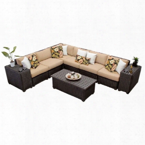 Tkc Venice 9 Piece Outdoor Wicker Sofa Set In Wheat