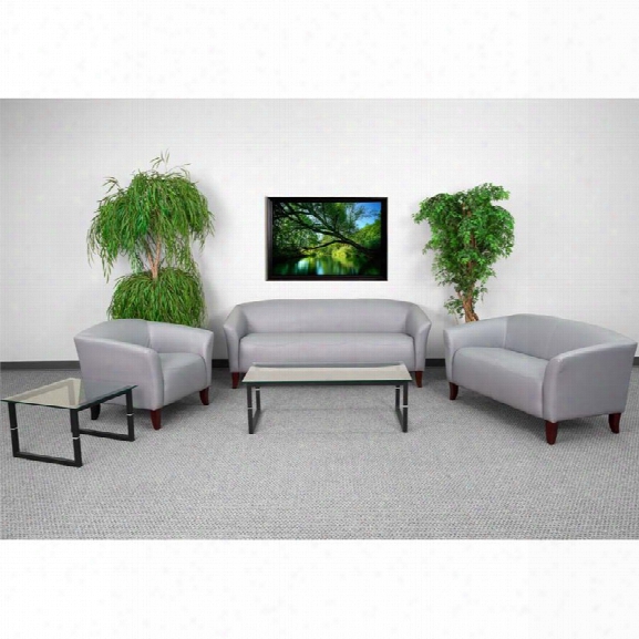 Flash Furniture Imperial 3 Piece Leather Reception Sofa Set In Gray